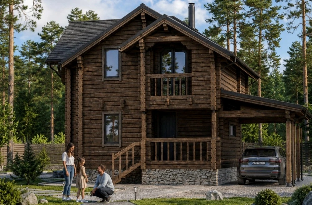 Проект деревянного дома из бревна 54 м²