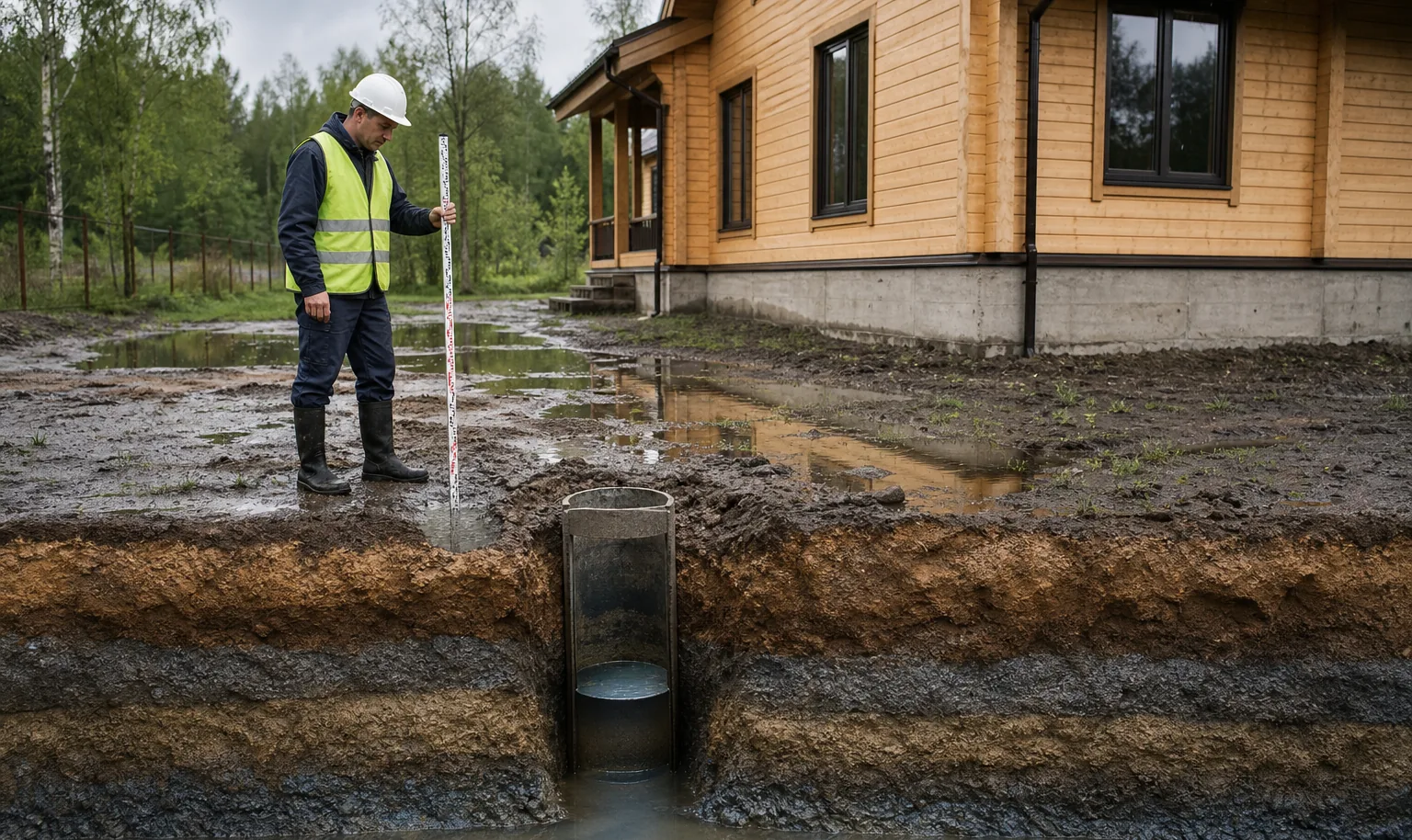 Участок с системой отвода воды